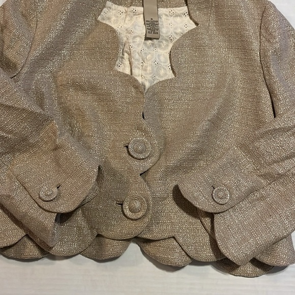 Anthropology Elevenses-6-beige,office siren,Metallic Scallop,crop, blazer/jacket - Picture 6 of 13
